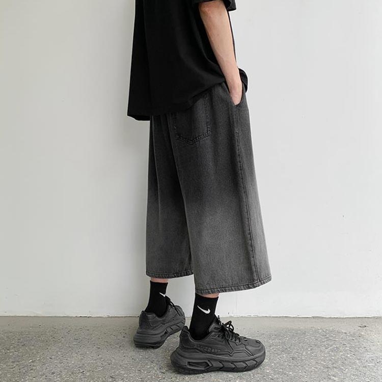 体型カバー クロップドパンツ 送料無料 ジョガーパンツ 大きいサイズ ジーパン 柔らかい デニムパンツ ボトムス 春服 ゆったり 7分丈 メンズ お洒落 無地 グラデーション 長ズボン 春夏 カジュアル イージーパンツ ウエストゴム ガウチョパンツ Gパン 夏服 ワイドパンツ