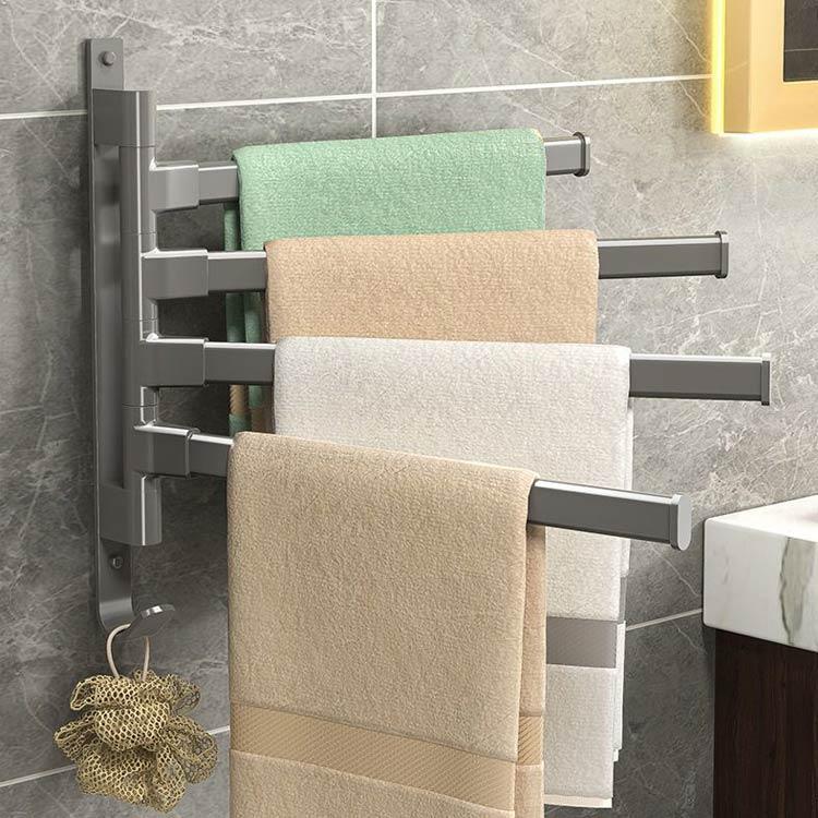 スイングアーム 洗面所 省スペース タオルハンガー フック キ 錆びにくい バー4本 壁掛け タオル掛け ..
