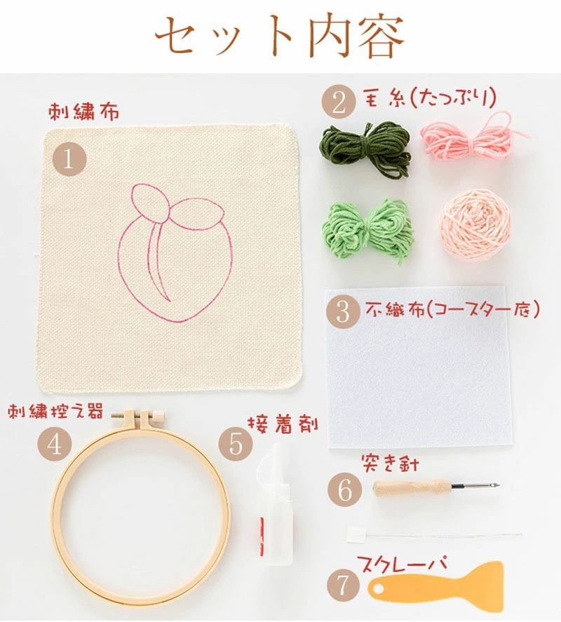 乐天商城 - コースター材料キット 手芸材料セット 果物 手作り ニードルペン 送料無料 動画サポート 刺繍枠 手軽さ インテリア小物 図案 簡単 布セット キット パンチニードルペン付き コースター 毛糸 材料道具キット 初心者 ニードルパンチ 刺繍 パンチニードル ロシアン刺繍 セット