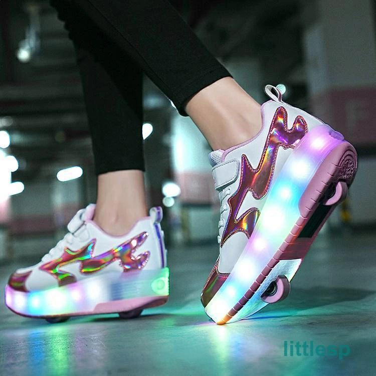 USB充電式 女の子 スニーカー led 7色照明 23cm ローラーシューズ子供用 2輪 子供 男の子 ローラースケート ヒーリーズ ローラーシューズ かかとボタン