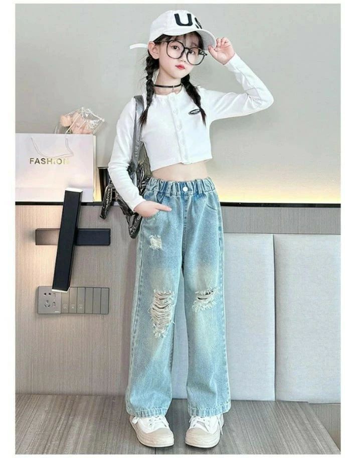 秋 ロングパンツ 150 ライトブルー 夏 ボトムス ジュニアパンツ デニムダメージジーンズ 170 カジュア..