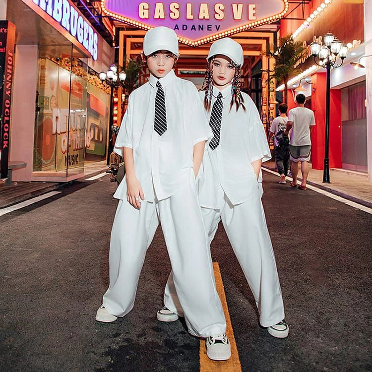 子供服 ステージ衣装 白 練習着 スーツ 舞台服 ダンス衣装 発表会 子供 セットアップ 応援団 ダンスウェア 演出服 体操服 おしゃれ 無地 キッズ ホワイト K-POP 110-180cm シャツ hiphop 5分袖 服 ジュニア ロングパンツ