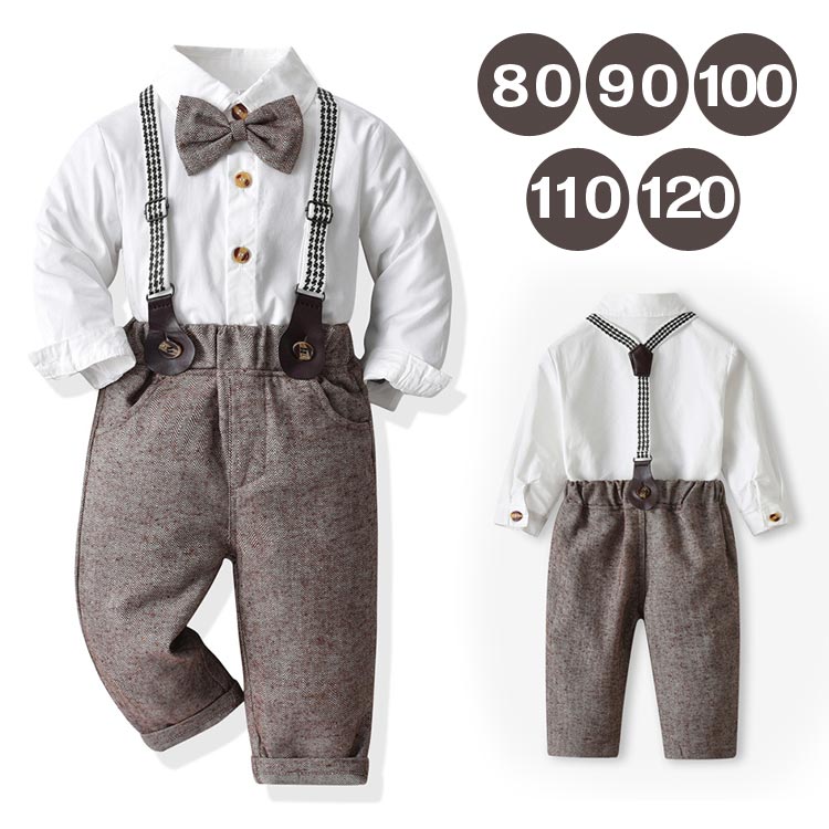 80 セットアップ お宮参り 90 120 入学式 入園式 長袖 3点セット 赤ちゃん 卒業式 洋服 サスペンダー＋シャツ＋パンツ 七五三 100 フォーマルスーツ キッズスーツ プレゼント 出産祝い おしゃれ 子供服 男の子 110 結婚式 ベビー服 子供 卒園式 上下セット