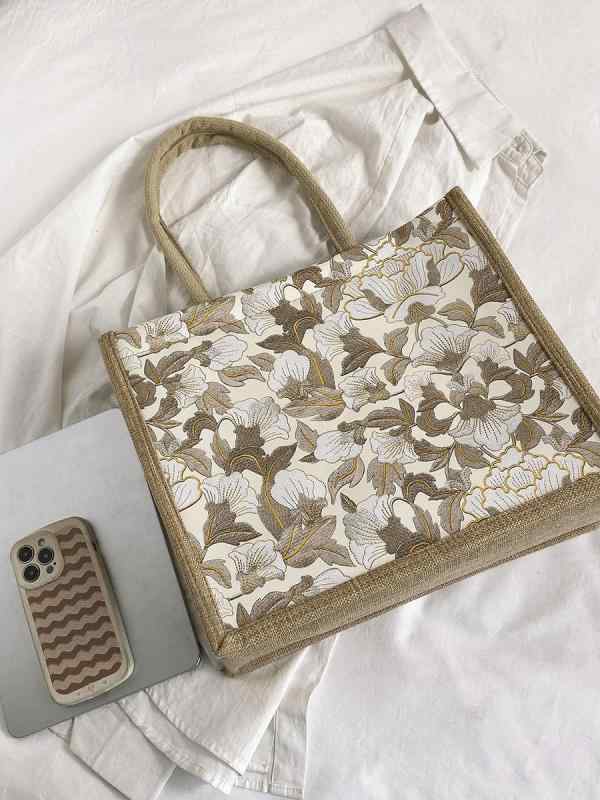 Rakuten - 鞄 麻 かわいい 花柄 カバン おしゃれ キャンバス トートバッグ 通勤 無地 軽量 大容量 シンプル レディース