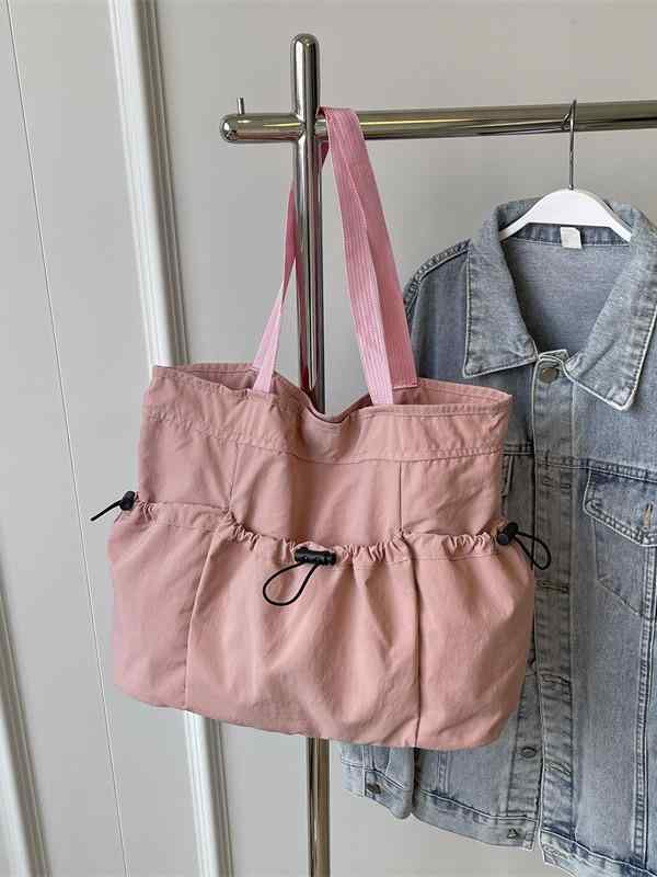 褶皺 カジュアル 肩掛け 折りたたみ ベージュ 無地 カバン 買い物袋 ハンドバッグ レディース トートバッグ ナイロン 大容量 旅行 エコバッグ