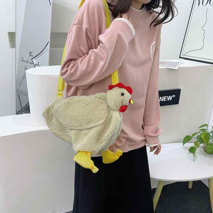 Rakuten - 学生 女の子 カバン ポリエステル 街頭 ショルダーバッグ バッグ かわいい 斜めがけ ニワトリ ぬいぐるみ レディース トレンド 楕円形