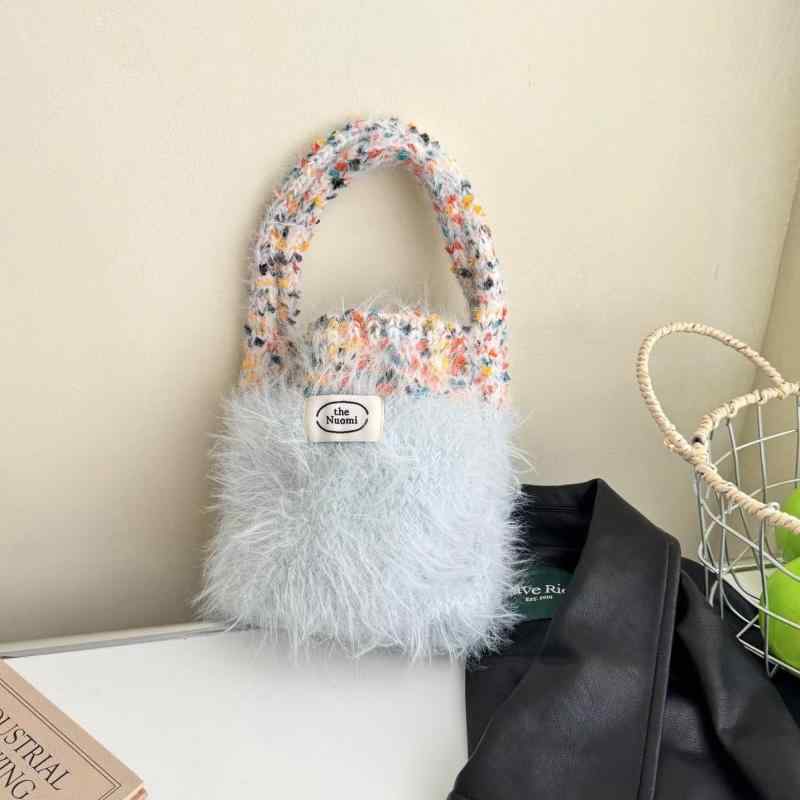 携帯電話 手提げ 収納 切り替え レディース 水桶型 キーケース ニット 普段使い 配色 バッグ かわいい 鞄 ミニ