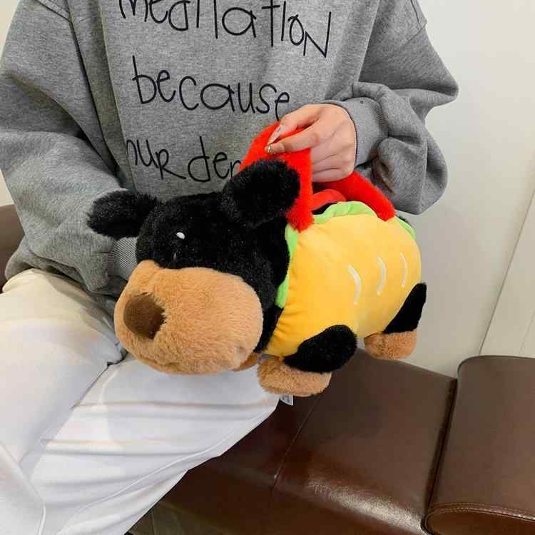Rakuten - ぬいぐるみ 子供 犬 モチーフ 秋冬 ベルベット レディース かわいい バッグ ミニトートバッグ オレンジ 幼稚園