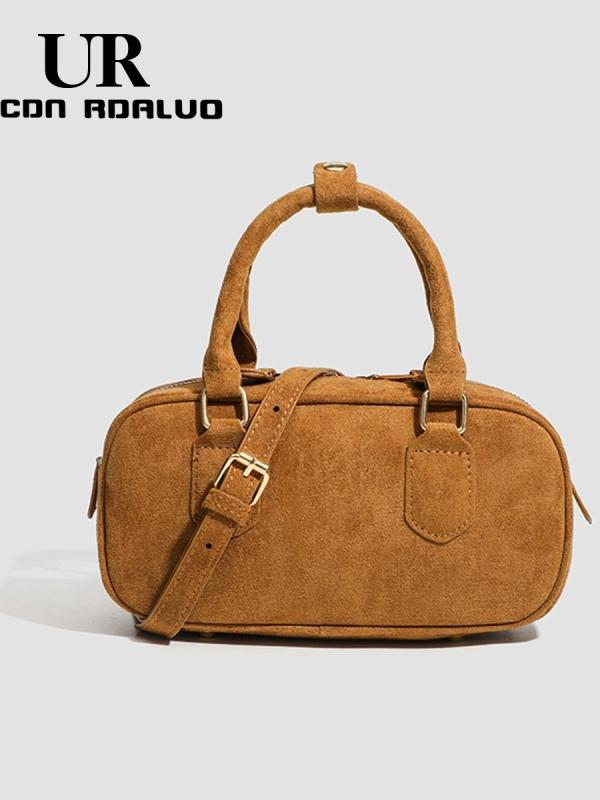 カジュアル 鹿皮 ポリエステル ハンドバッグ レディース 浅棕色 ボストンバッグ 斜めがけ 綿 スエード 肩掛け 立体ポケット ボーリングバッグ