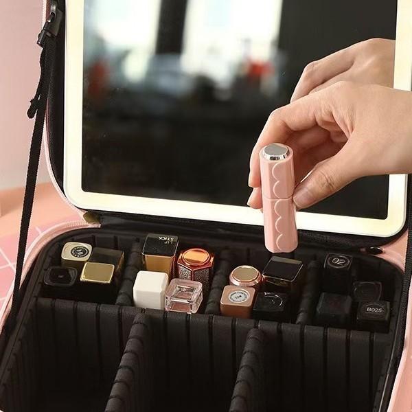 手提げ 取り外し可能 メイクボックス コスメ収納 ブラック ピンク 鏡付き 化粧ポーチ 持ち運び 携帯用 バッグ レディース(4)