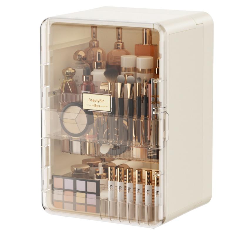 防塵 ホワイト ピンク系 クリーム色 大容量 口紅 グレー 収納ケース 卓上 メイクボックス スキンケア用品