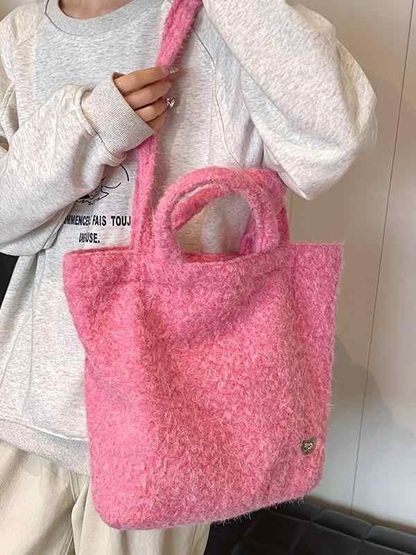 トートバッグ レディース 秋冬 ふわふわ 手提げ 鞄 大容量 通勤 肩掛け かわいい 黄色 ブルー ピンク レッド 普段使い ソフト