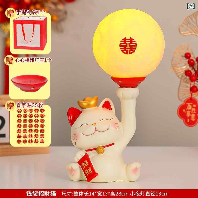 Rakuten - 置物 オブジェ 招き猫 結婚祝い ウェディング デコレーション 卓上ライト ベッドサイド ランプ 収納 樹脂製 中華風