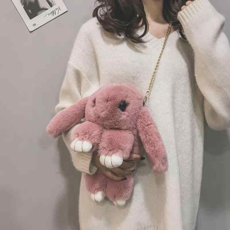 バッグ レディース 斜めがけ ファー かわいい ウサギ 鞄 チェーン もこもこ ふわふわ ピンク ブラック
