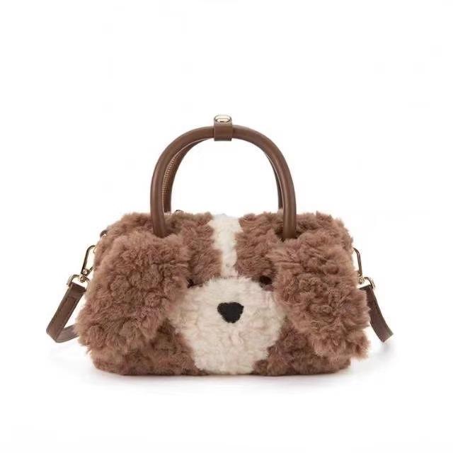 トートバッグ レディース ミニ かわいい 犬 カートゥーン キャラクター ぬいぐるみ 斜めがけ バッグ ブラウン 日常使い