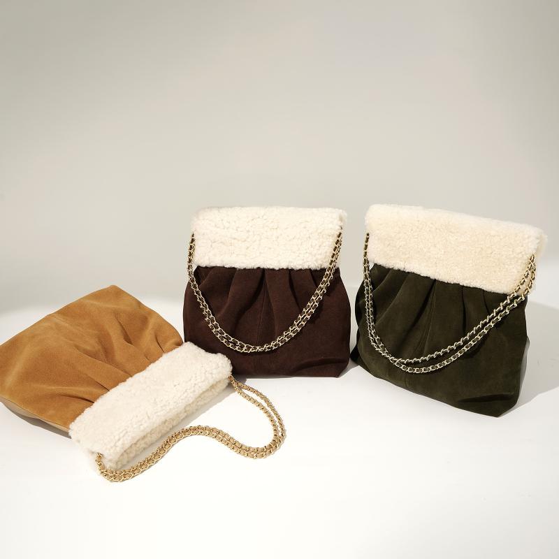 トートバッグ レディース ショルダーバッグ 羊毛 中判サイズ 本革 レザー レトログリーン ティラミス ..