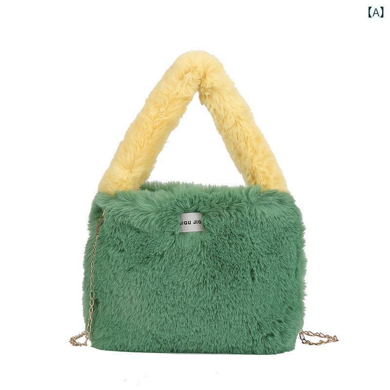 バッグ レディース かわいい ふわふわ 手提げ カバン 秋冬 マカロンカラー チェーン 斜め掛け 鞄 ガーリー ポリエステル スマホ