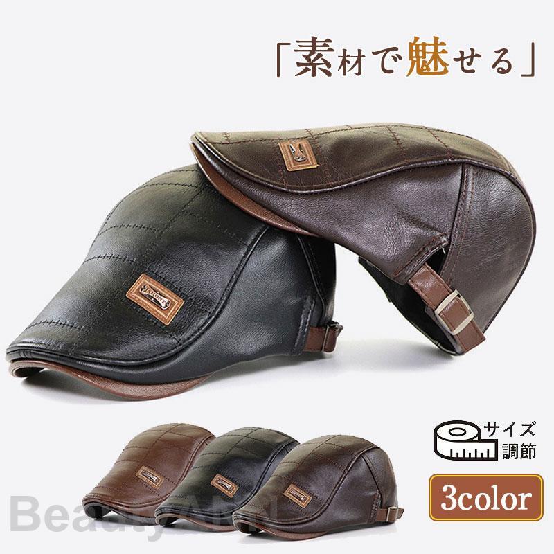 乐天商城 - プレゼント PU レザー キャップ 紳士用 軽量 レディース 冬 サイズ調整可能 ギフト ゴルフ カジュアル 帽子 秋 アウトドア 父の日 ハンチング メンズ 防寒