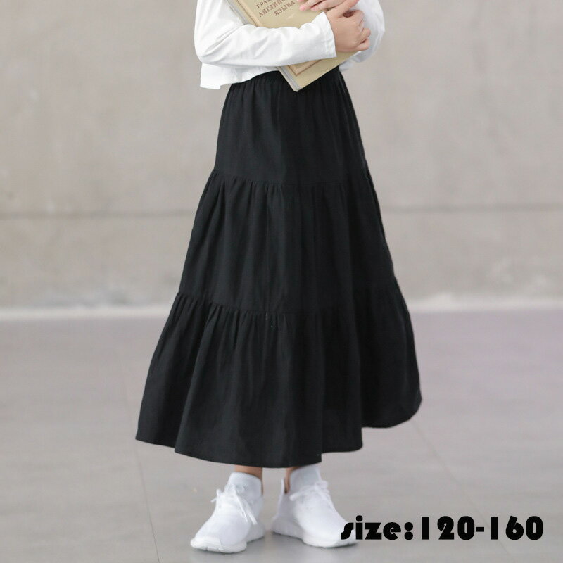【商品コード】：y254459【素材】：綿【素材】：ブラック【サイズ】：（約）　 　 120 スカート丈63.5 ウエスト46 130 スカート丈68 ウエスト48.5 140 スカート丈72.5 ウエスト51 　 150 スカート丈77 ...