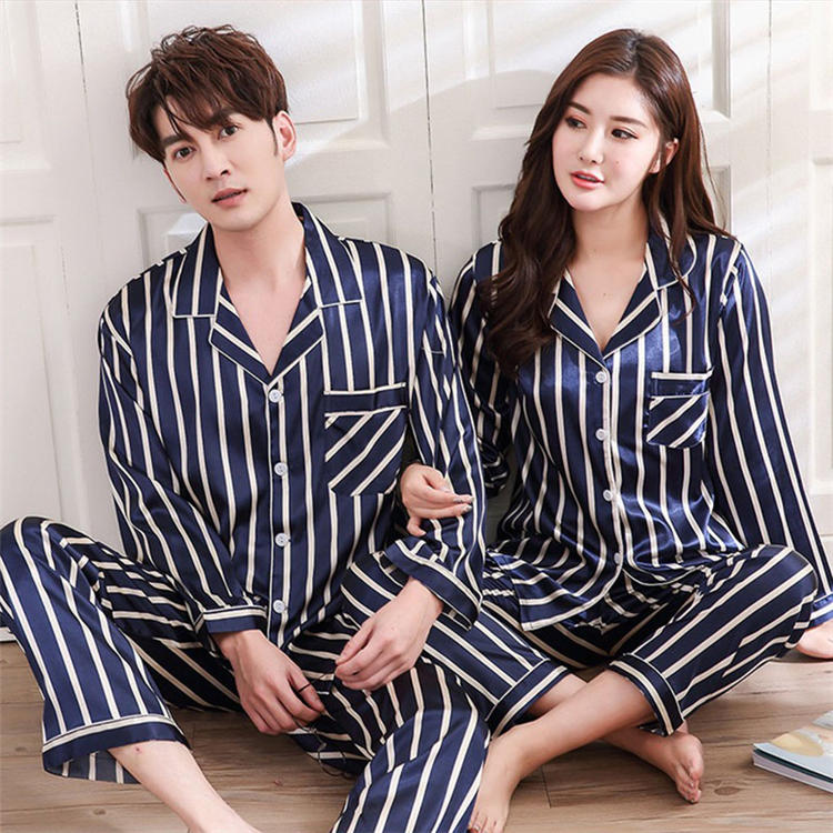ストライプ 上下セット 単品売り ネグリジェ新作 パジャマペアルックお揃いレディースメンズ 半袖 シル..