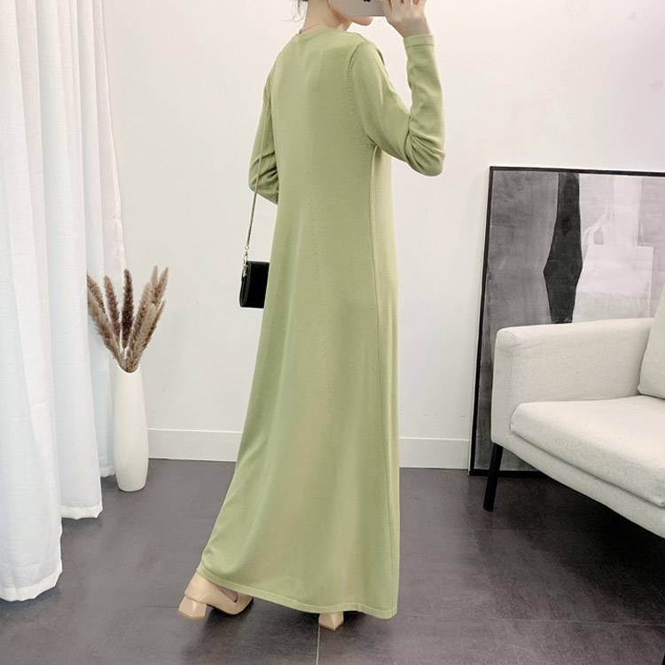 膝下 プルオーバー ワンピース 無地 インナー ふんわりフレアシルエットがオシャレ・ ニット レイヤード ロングワンピース マキシ丈