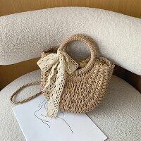 可愛い ハンドメイド 浴衣コーデ カゴバッグ 草編みバッグ 大容量 おしゃれ かごバッグ リゾート 夏 2WAY 鞄 レースリボン付 巾着 ショルダーバッグ 手提げ レディース カゴバック サークルハンドル