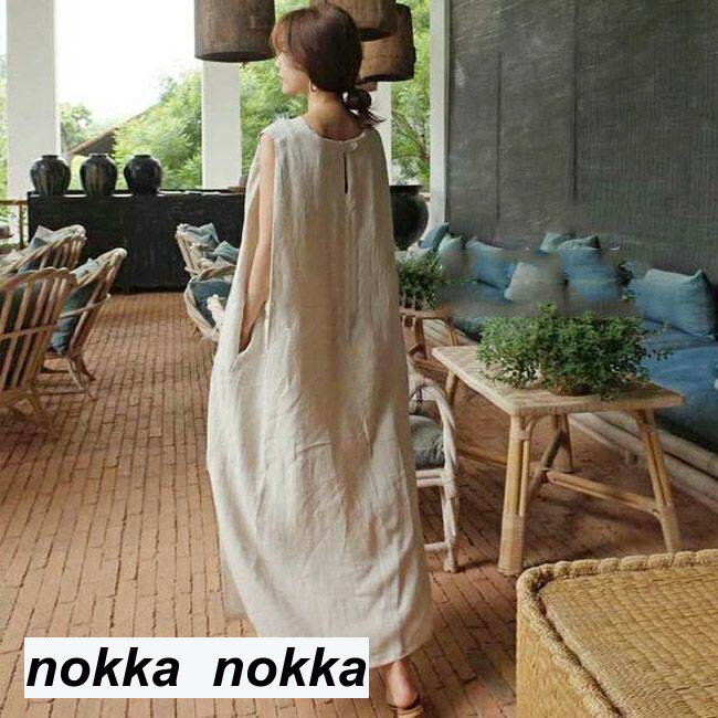 ワンピース リネンワンピース 体型カバー エメラルドグリーン サマーワンピース ブラック おしゃれ ゆったり マキシ丈 レトロ 快適 ロング Aライン ベージ タンクワンピ 無地 ロングワンピ レディース 薄手 夏