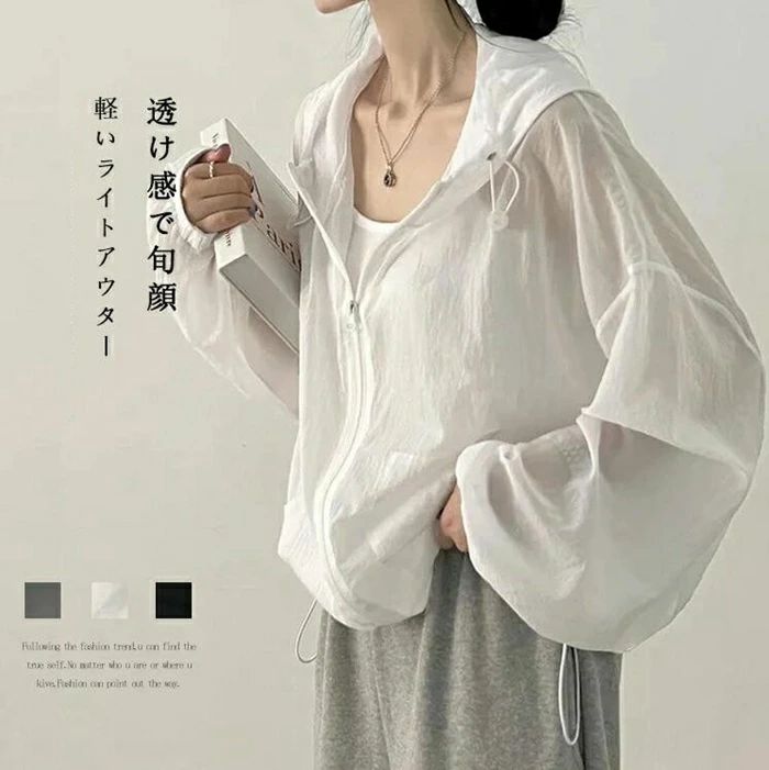 シアーパーカー ゆったり 夏 パーカー シアーブルゾン シアー uvカット サマーアウター 薄手 透け感 ブルゾン 冷房対策 バルーンスリーブ レディース ライトアウター 紫外線対策