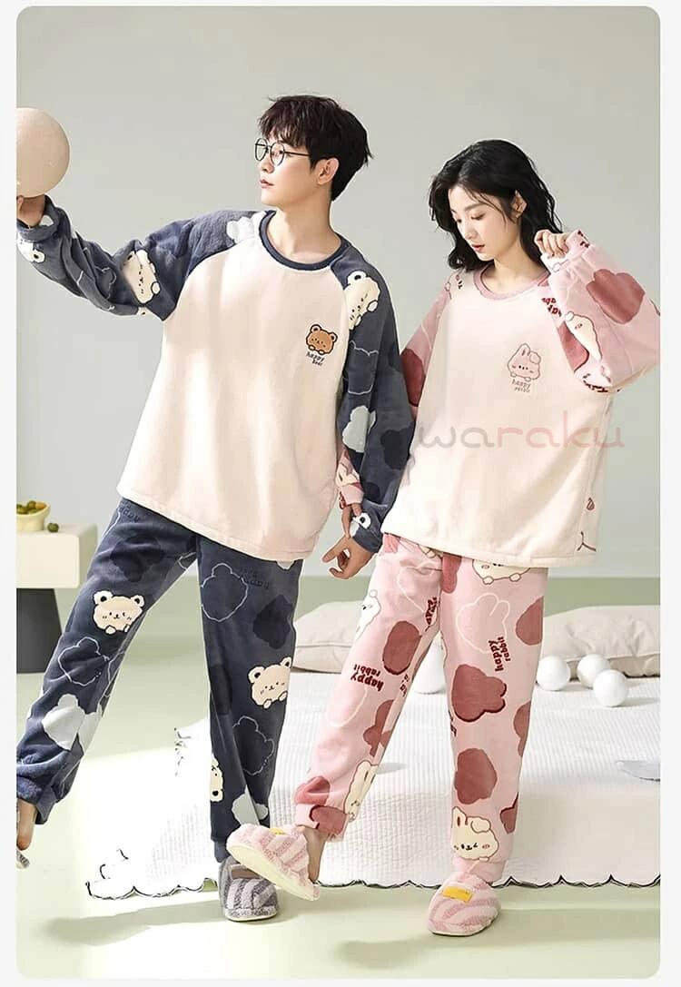 パジャマ カップル 2着セット ふわふわ カップル かわいい ペアパジャマ レディース ペアバジャマ 長袖 寝間着 お揃い モコモコ 夫婦 ..