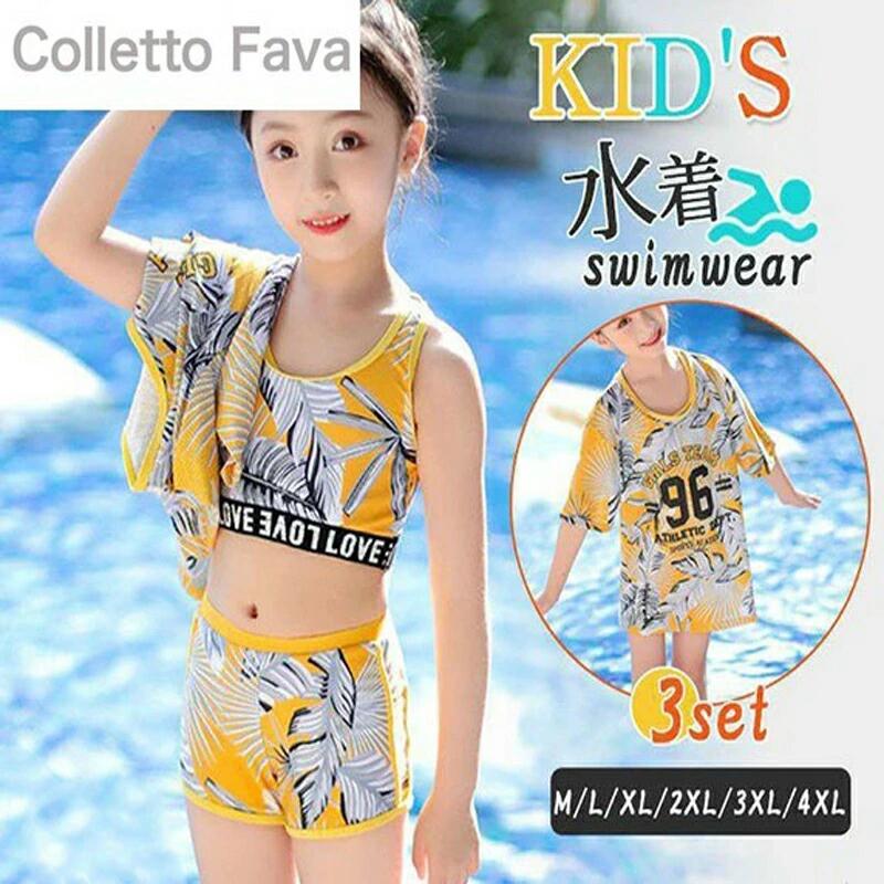 キッズ 子供セパレート水着 子ども用 3点セット タンキニ水着 ジュニア 女の子 ラッシュガード水着 ガールズ ビキニ水着 スクール みずぎ