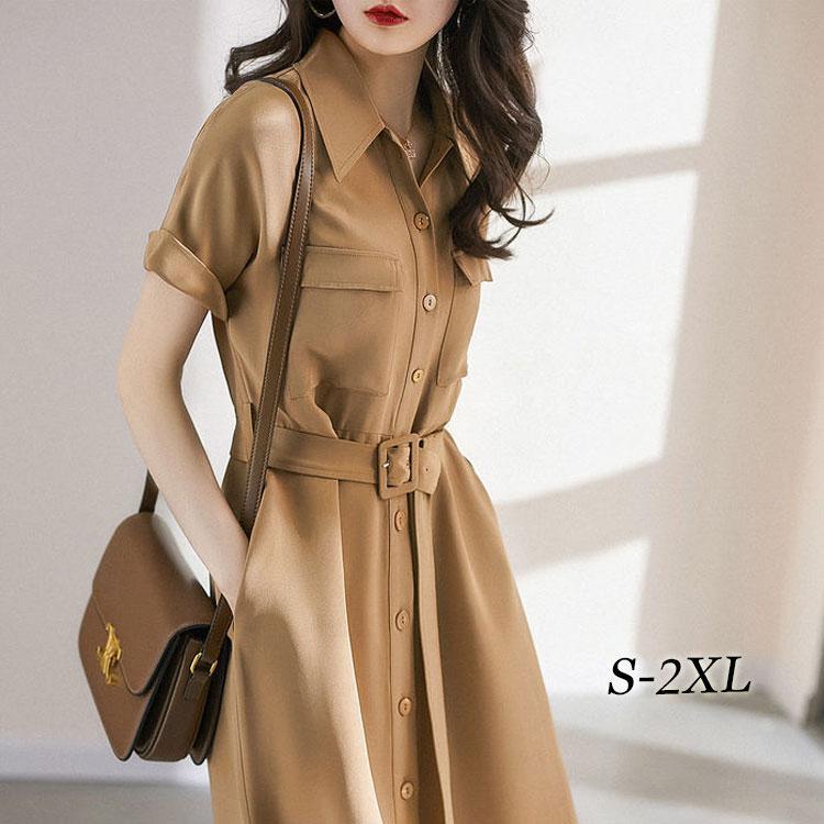 カジュアル 体型カバー ワンピース 大人可愛 着やせ ゆったり 通勤 きれいめ レディース シャツワンピ..