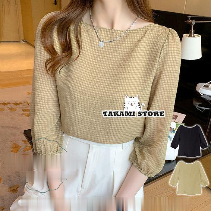 トップス 格子柄 ブラウス 春 オフィス ブラウスシャツ イエロー カジュアル レディース 黒 チュニック 夏 7分袖 春夏 30代 ブラック シャツ 20代