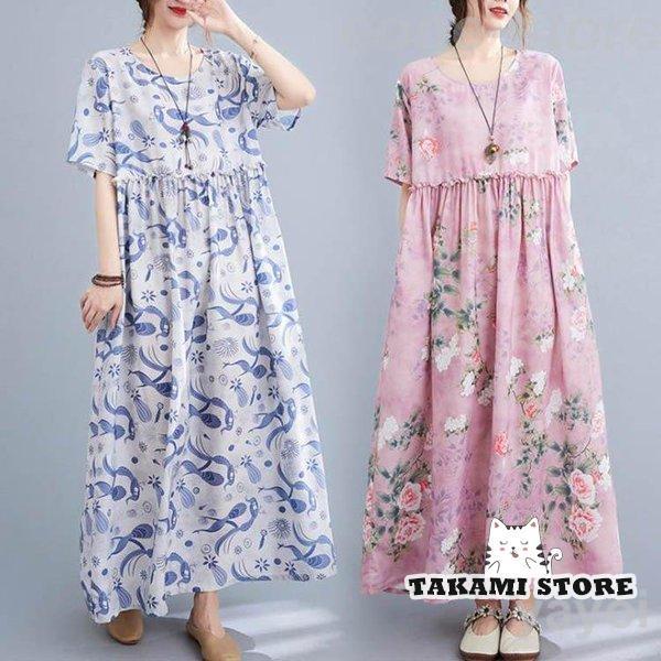 ゆったり 50代 vネック きれいめ ワンピース 春夏 20代 30代 フレアスカート 花柄 シフォン 半袖ワンピース マキシワンピース レディース 40代 韓国風