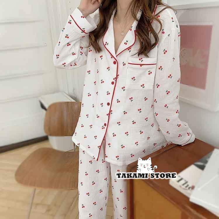 綿 レディース 長ズボン 前開き 韓国風 長袖 パジャマ 部屋着 シャツパジャマ ルームウェア 体型カバー 可愛い 寝巻き 春夏秋冬 2点セット 寝間着 新品