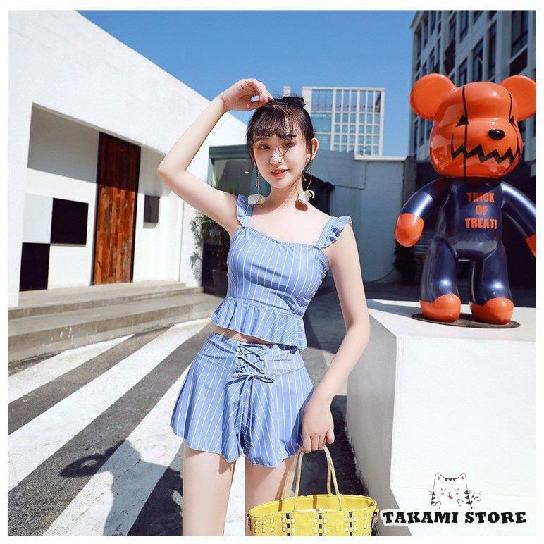 夏 ボリューム ビキニ2点セット 小胸バンドゥビキニ ストライプ 40代 スイムウェア 温泉 ママ水着 ビキニ水着レディース セパレート 水着 韓国風