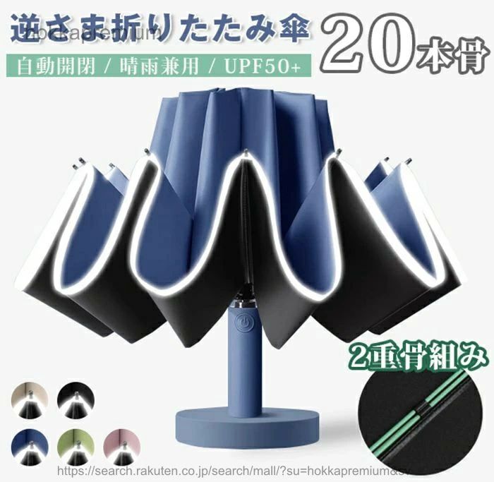 逆折りたたみ傘 日傘 UPF50+ 20本骨 二