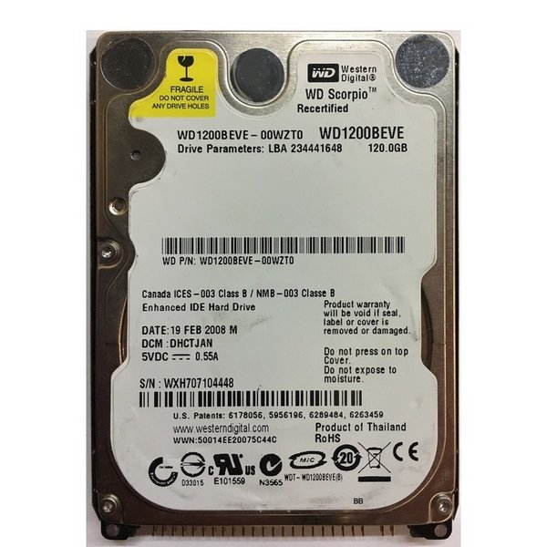 【中古】 ノートPC用HDD WESTERN DIGITAL 2.5インチ内蔵HDD 120GB IDE 5400rpm WD1200BEVE★送料無料★増設HDD