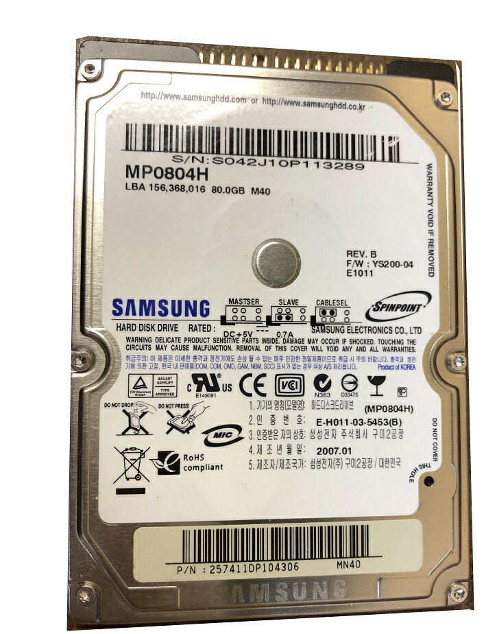 【中古】ノート用 2.5インチHDD IDE 80GB SAMSUNG MP0804H 5400RPM ATA-100 内臓HDD ハードデスク 送料無料