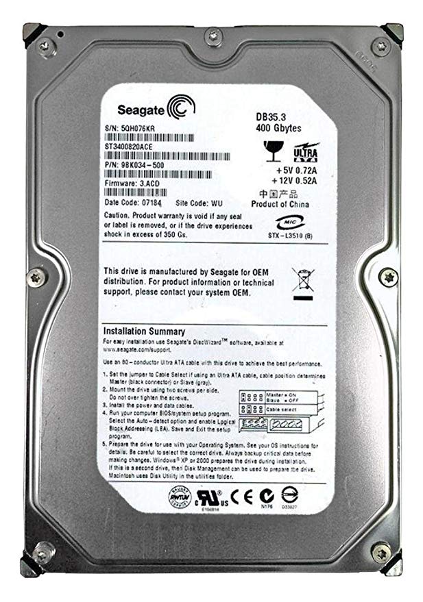 【中古】Seagate 3.5inch 内蔵ハードディスク ST3400820ACE 400GB 7200rpm 8MB Ultra ATA100 IDE/PATA 増設HDD 送料無料