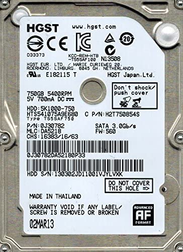 HGST 日立製 2.5インチ 内蔵 ハードディスク ドライブ 750GB 5400RPM HTS541075A9E680 ハードディスクドライブ 内臓ハードディスク　増設HDD　送料無料