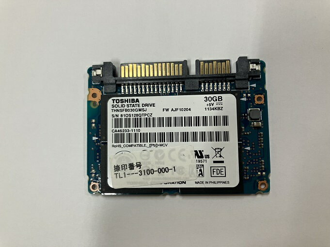 【中古】動作品★☆TOSHIBA SSD 30GB THNSFB030GMSJ Half Slim SATA 内蔵SSD ★送料無料★