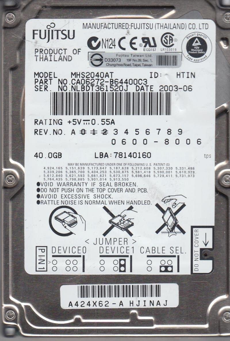 2.5 ¢HDDΡHDDٻ 2.5 ¢ HDD 40GB 4200rpm ATA IDE PATA MHS2040AT Ultra ATA/100 9.5mm HDDΡȥϡɥǥš