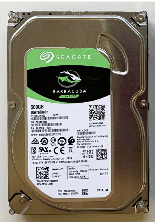 【中古】ほぼ新品★使用時間1時間★送料無料★Seagate　ST500DM009 500GB ハードドライブ SATA (SATA/600) 3.5インチドライブ 内蔵型 7200..