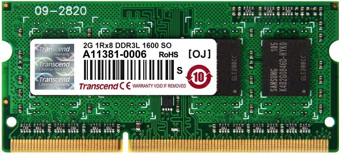 送料無料★Transcend ノートPC用メモリ PC3L-12800 DDR3L 1600 2GB 1.35V (低電圧) - 1.5V 両対応 204pin SO-DIMM TS256MSK64W6N【中古】