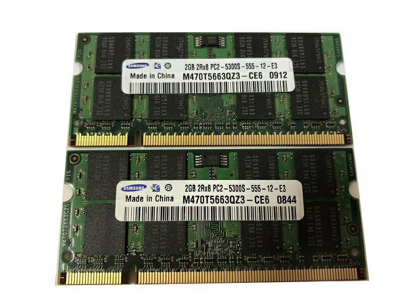 【中古】ノート用メモリ SAMSUNG PC2-5300S DDR2 667 2GB 2枚セット　計4GB 中古メモリ【送料無料】増設メモリ