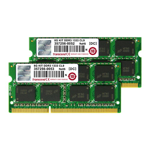 【中古】Transcend ノートPC用メモリ PC3-10600 DDR3 1333 8GB 1.5V 204pin SO-DIMM Kit (4GB×2)