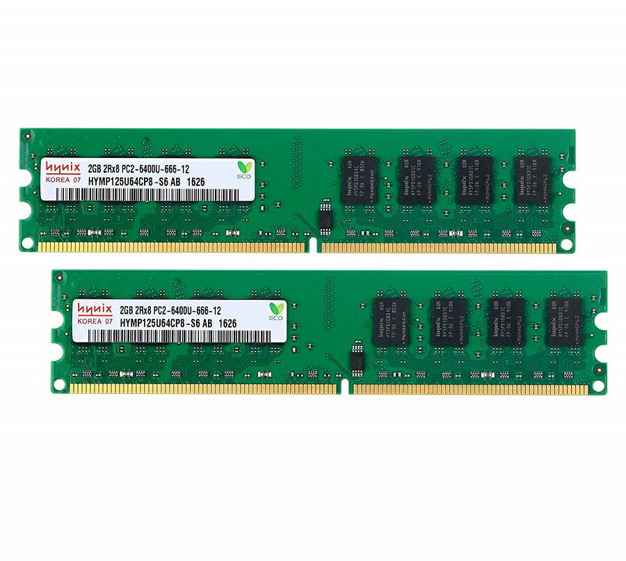 【中古】デスクトップPC用メモリ hynix PC2-6400U DDR2 800 2GB 2枚 計4GB 中古メモリ【送料無料】増設メモリ