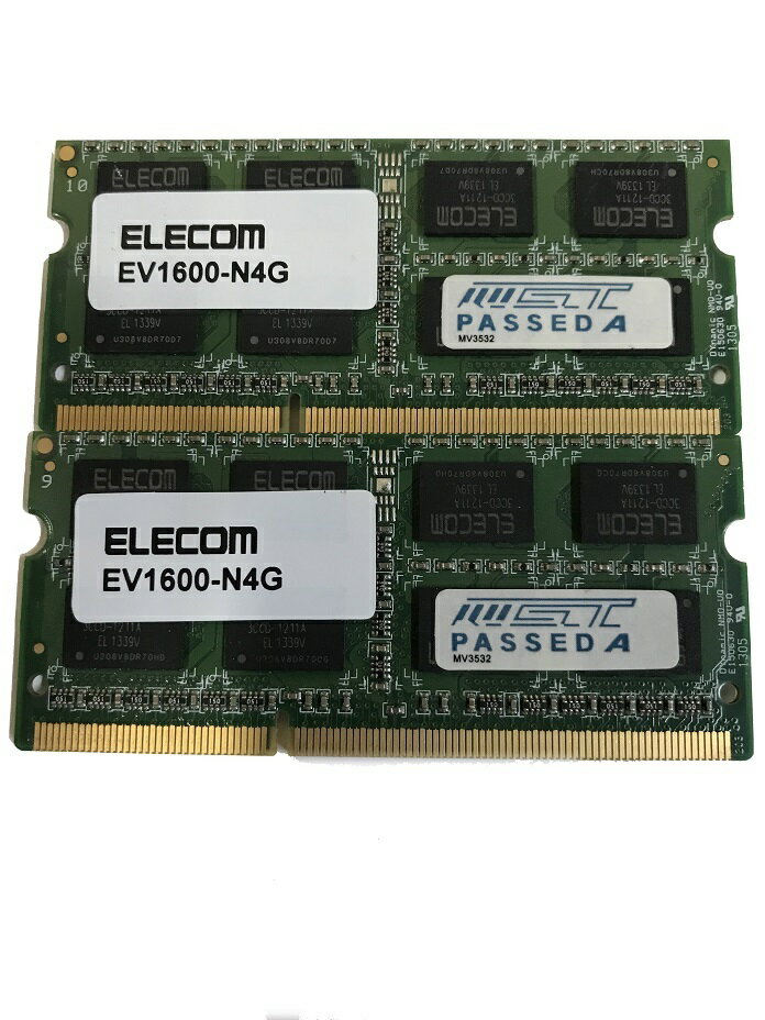 ノートPC用メモリ ELECOM EV1600-N4G PC3-12800S DDR3 1600 4GB 2枚 計8GB 増設メモリ 1.5V【送料無料】増設メモリ【中古】