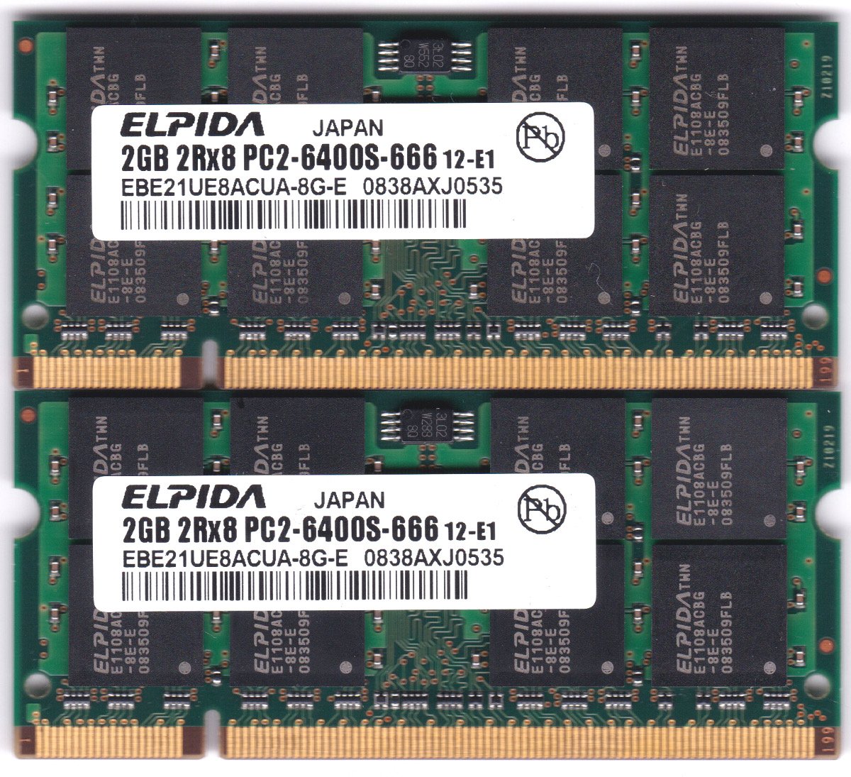 日本ELPIDA社製4GBパワーセット A2/N800-2GX2互換相当品 PC2-6400 800MHz 200Pin用 DDR2 S.ODIMM 2枚組 for Mac【中古】