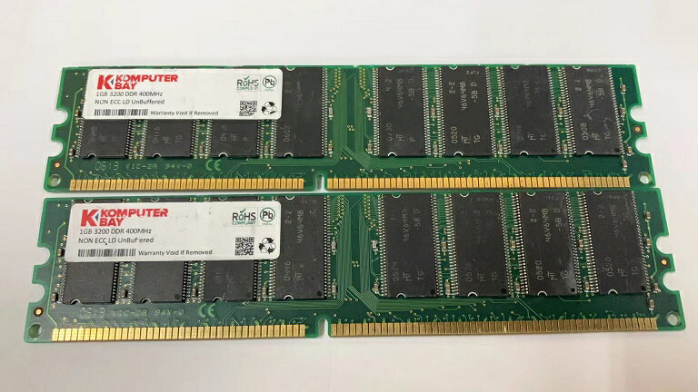 【中古】デスクトップPC用メモリ Komputerbay PC3200 DDR400 1GB 2枚セット 計2GB 中古メモリ【送料無料】増設メモリ